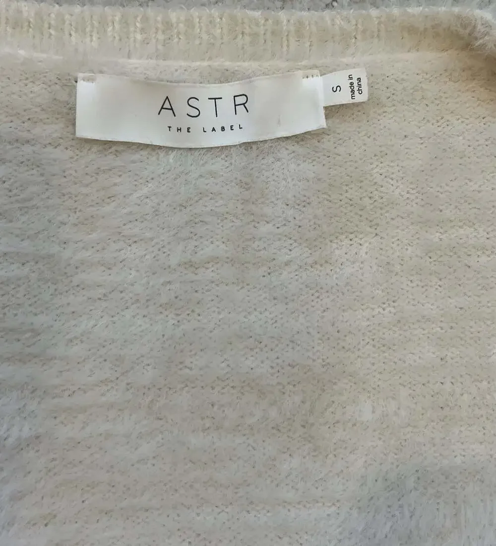 ASTR The Label Square Neck Puff Sleeve Fuzzy Sweater Cream Size S - Picture 3 of 5